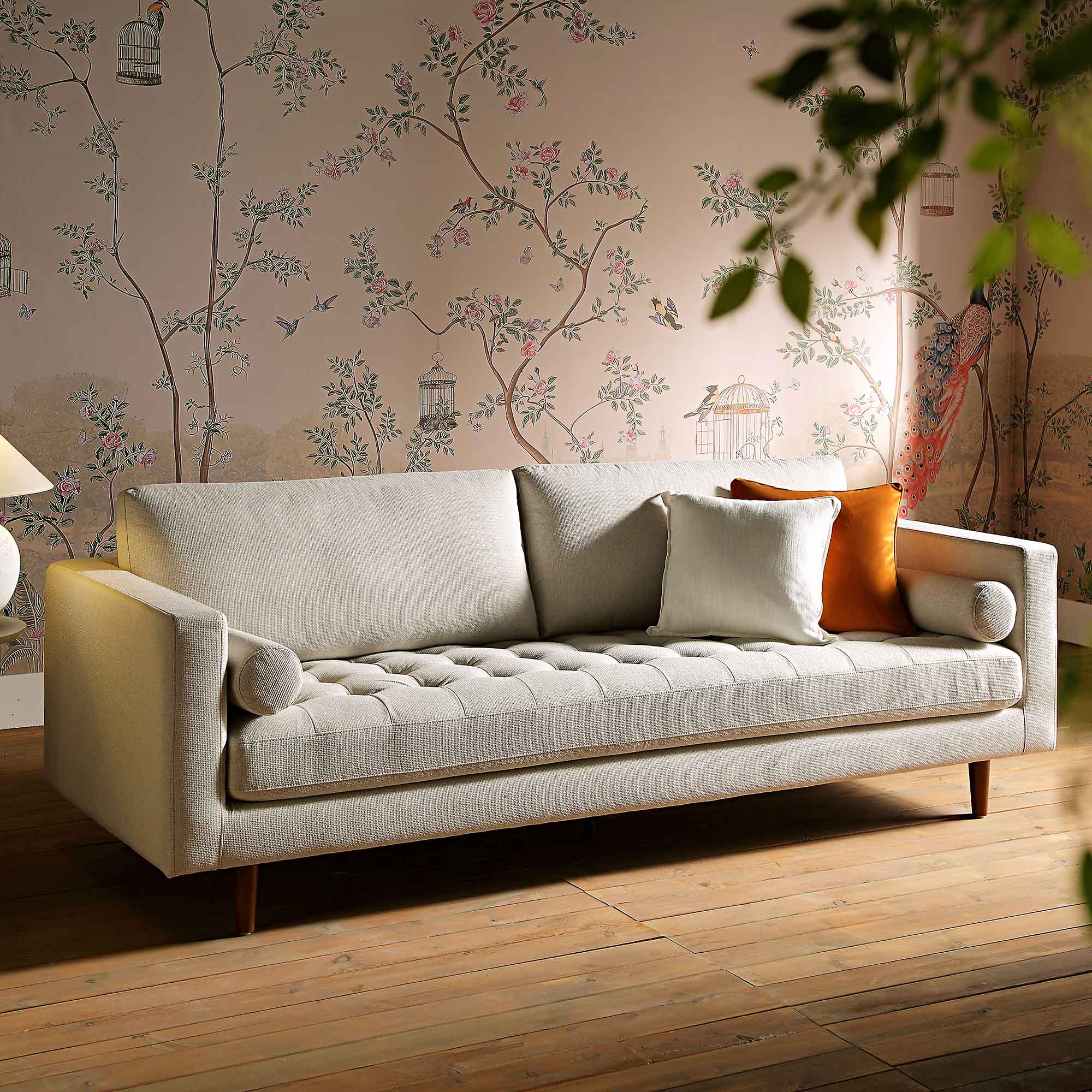 Large 3-Seater Sofa, Beige Woven Fabric