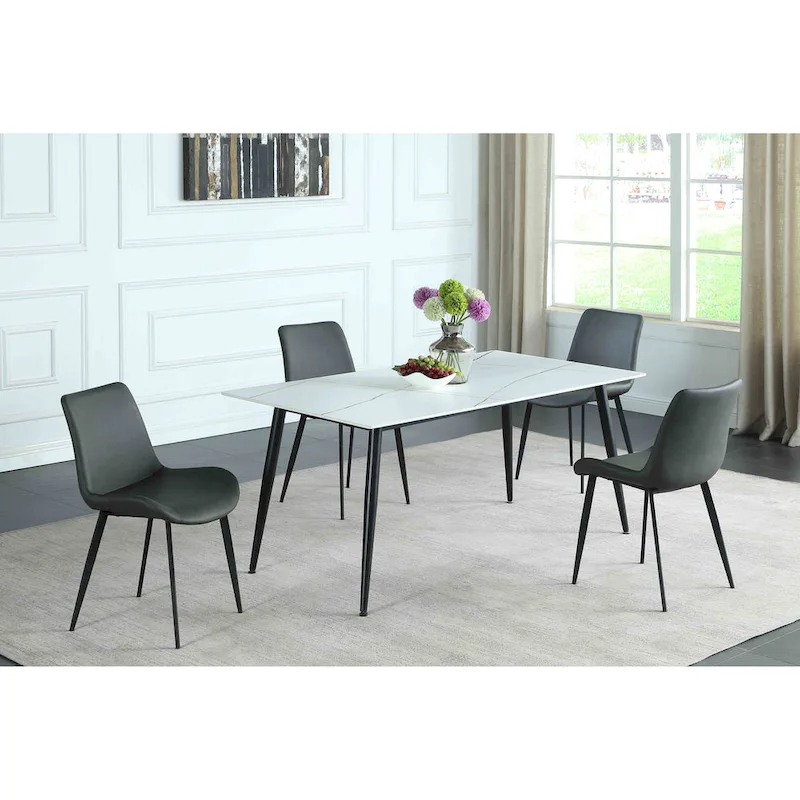 Somette Mariana White Ceramic Dining Table with Matte Black Base