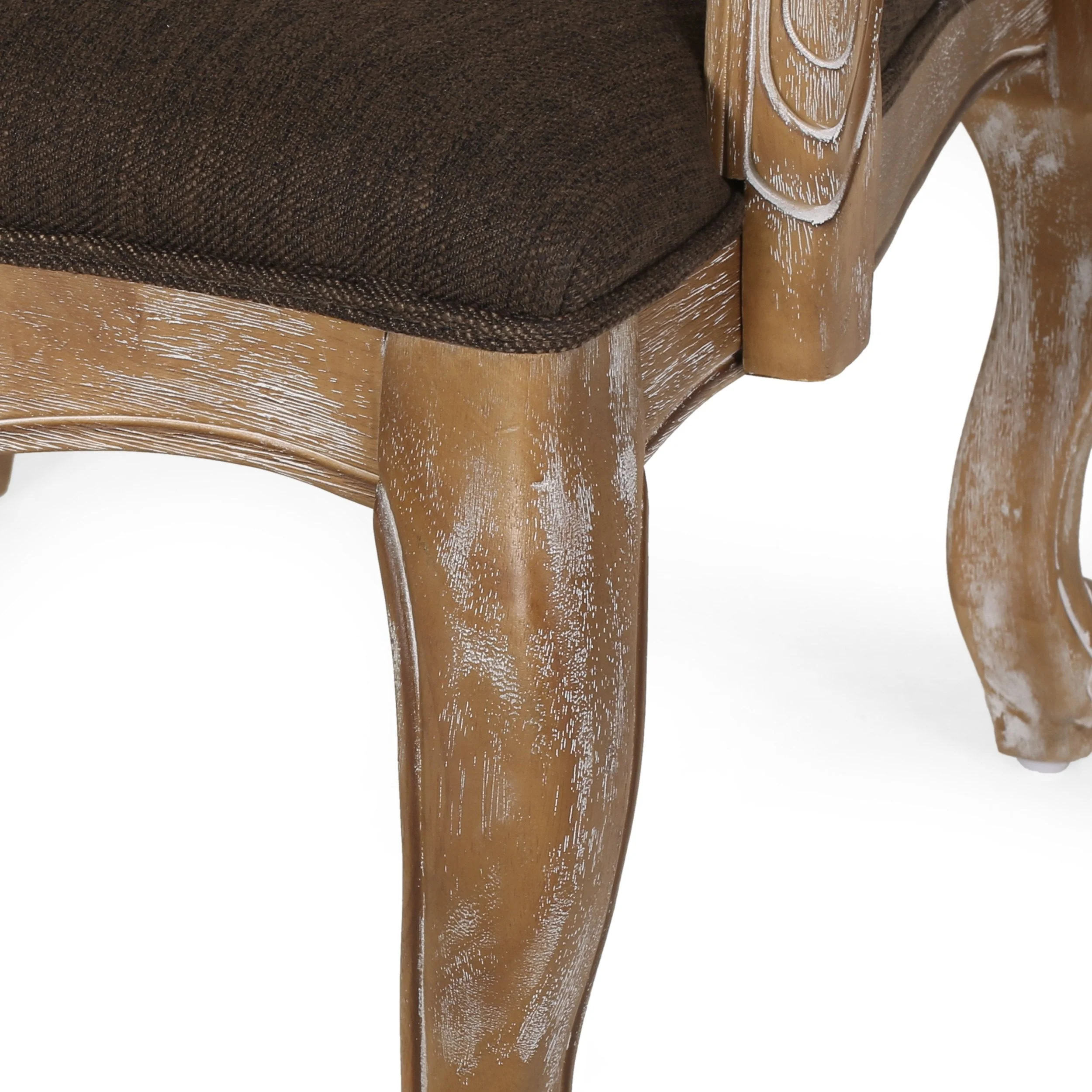 French Country Wood and Cane Upholstered Dining Armchair - NH542513