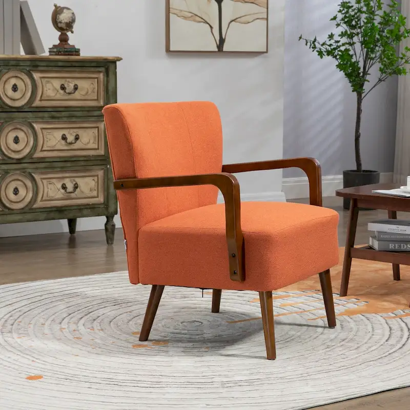 Modern chairs in the living room, wooden frame armchairs