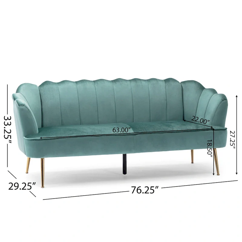 Velvet Channel Stitched 3-Seater Sofa with Gold Metal Legs