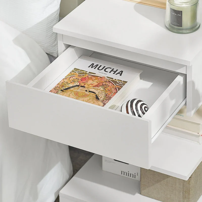 Haotian FBT49-W, Side Table Night Stand Bed Sofa Table With 1 Drawer And 2 Shelves