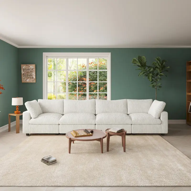 157.48 Soft Plush Modular Sectional Sofa 4-Seater Upholstered Living Room Couch