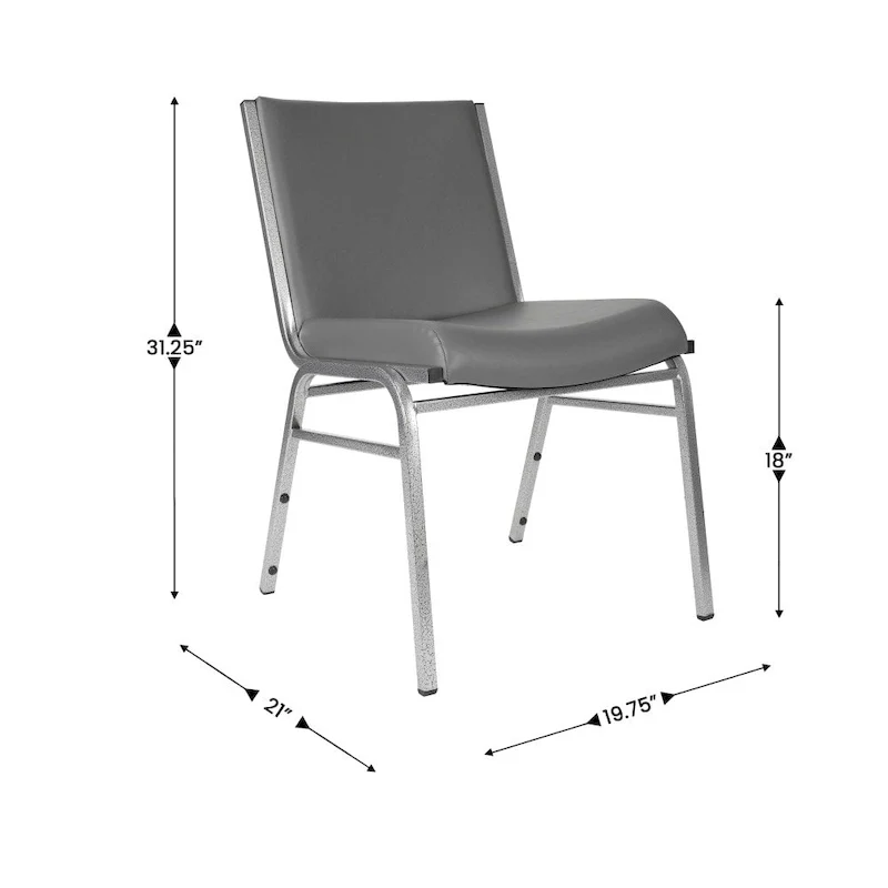 Heavy Duty Stackable Chairs Set of 4 - Gray Vinyl Padded Seat - 550 lb Capacity - 21D x 19.75W x 31.25H - Commercial Grade