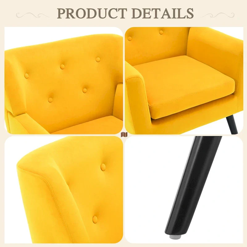 Velvet Upholstered Armchair Tufted Accent Chair, Set of 2 - 30.71H x 28.35 W x 27.56D