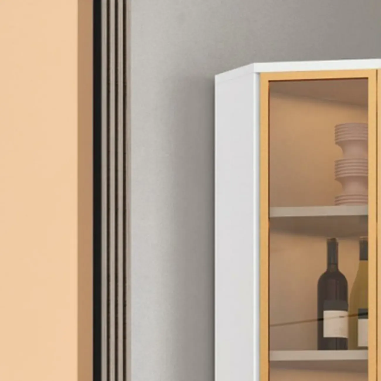 Modern Glam White-Gold Wood Glass Display Cabinet