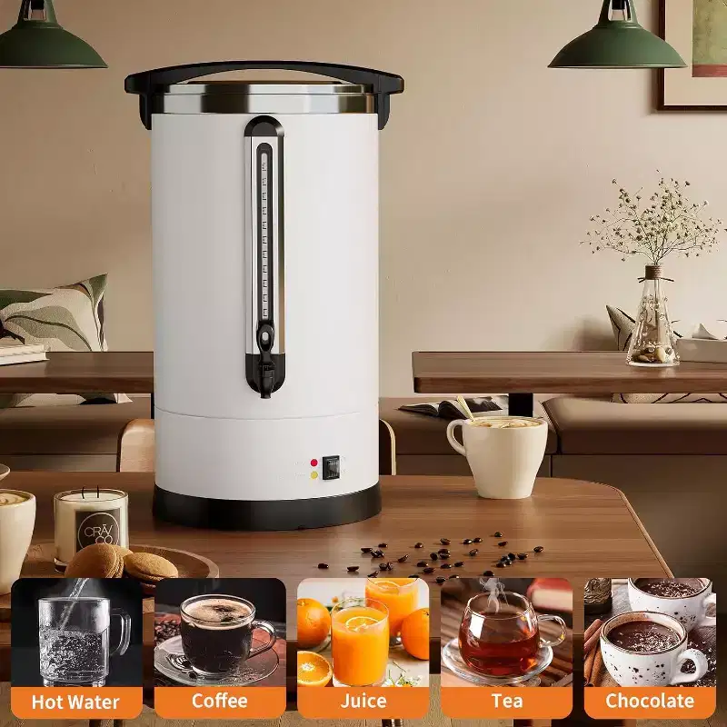 100-Cup Commercial Coffee Urn, 14L Stainless Steel Percolator, Hot Water Dispenser for Catering  Events, Easy to Clean, White