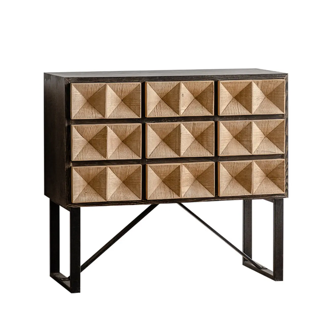 Rustic Wooden Console Table with Drawers and Trims