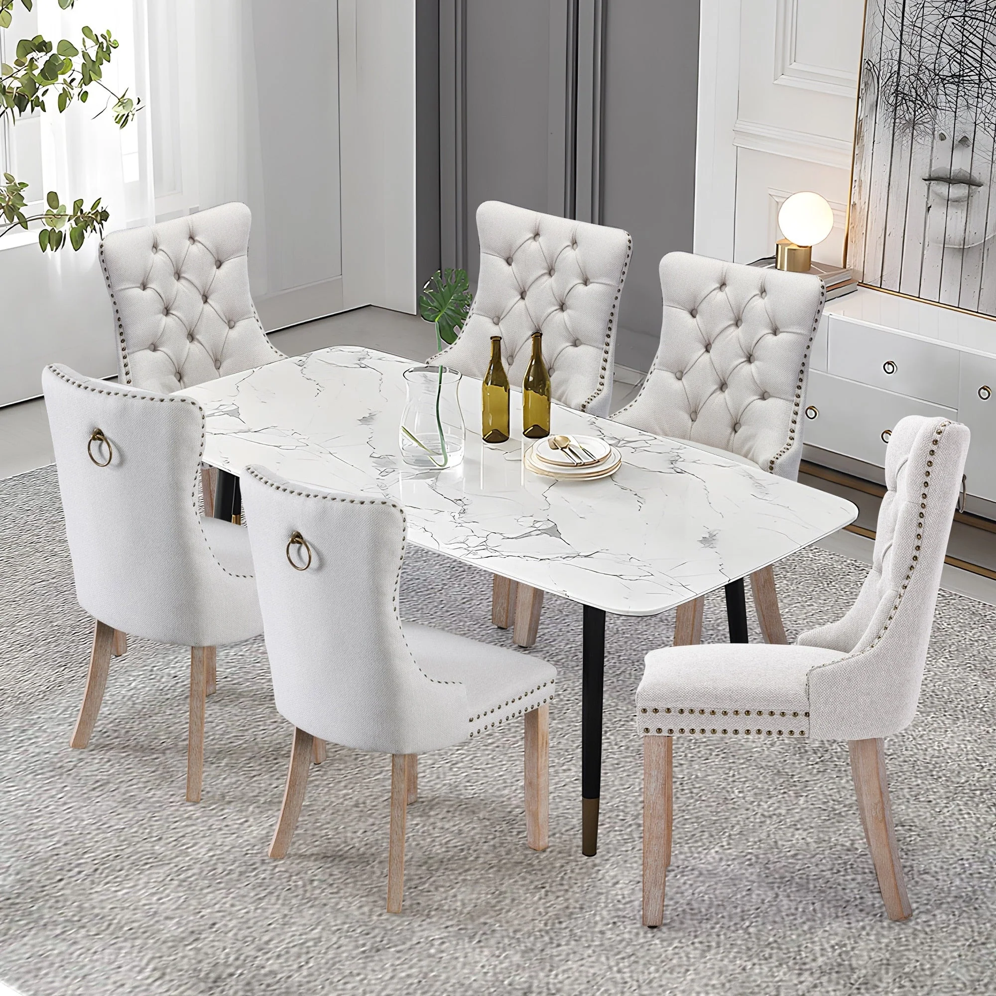 Upholstered Tufted Velvet Dining Chair with Solid Wood Legs Set of 6