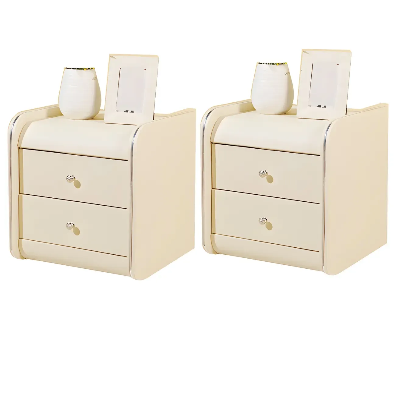 Stylish Narrow Faux Leather Bedside Table with 2 Drawers