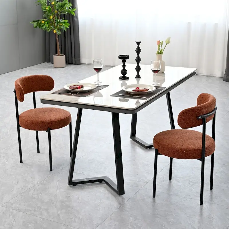 Boucle Dining Chairs Set of 2,Mid-Century Modern Curved Backrest Chair,Round Upholstered Kitchen Chairs