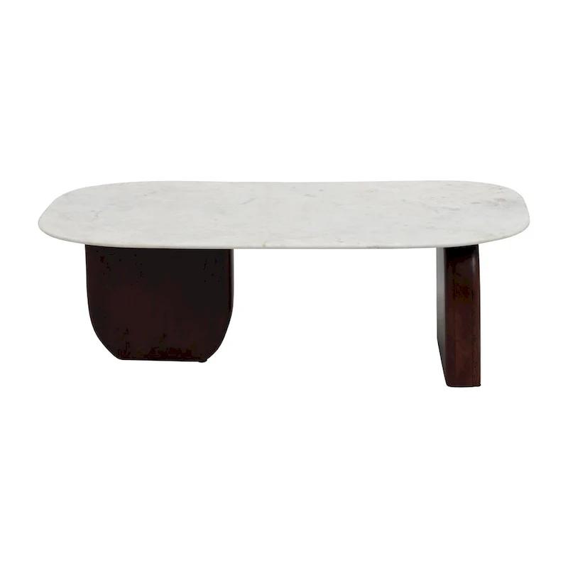 Sagebrook Home Modern Marble and Wood 16H Abstract Oval Coffee Table - 48 x 24 x 16