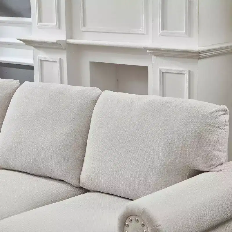 MAYEERTY Modern Sectional Sofa Classic Design with Nails Living Room 5 Seaters Upgolstered Polyester Beige
