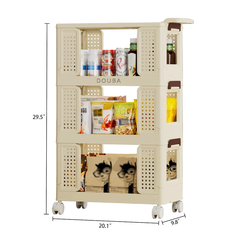 3-Tier Mobile Kitchen Cart with Lockable Wheels