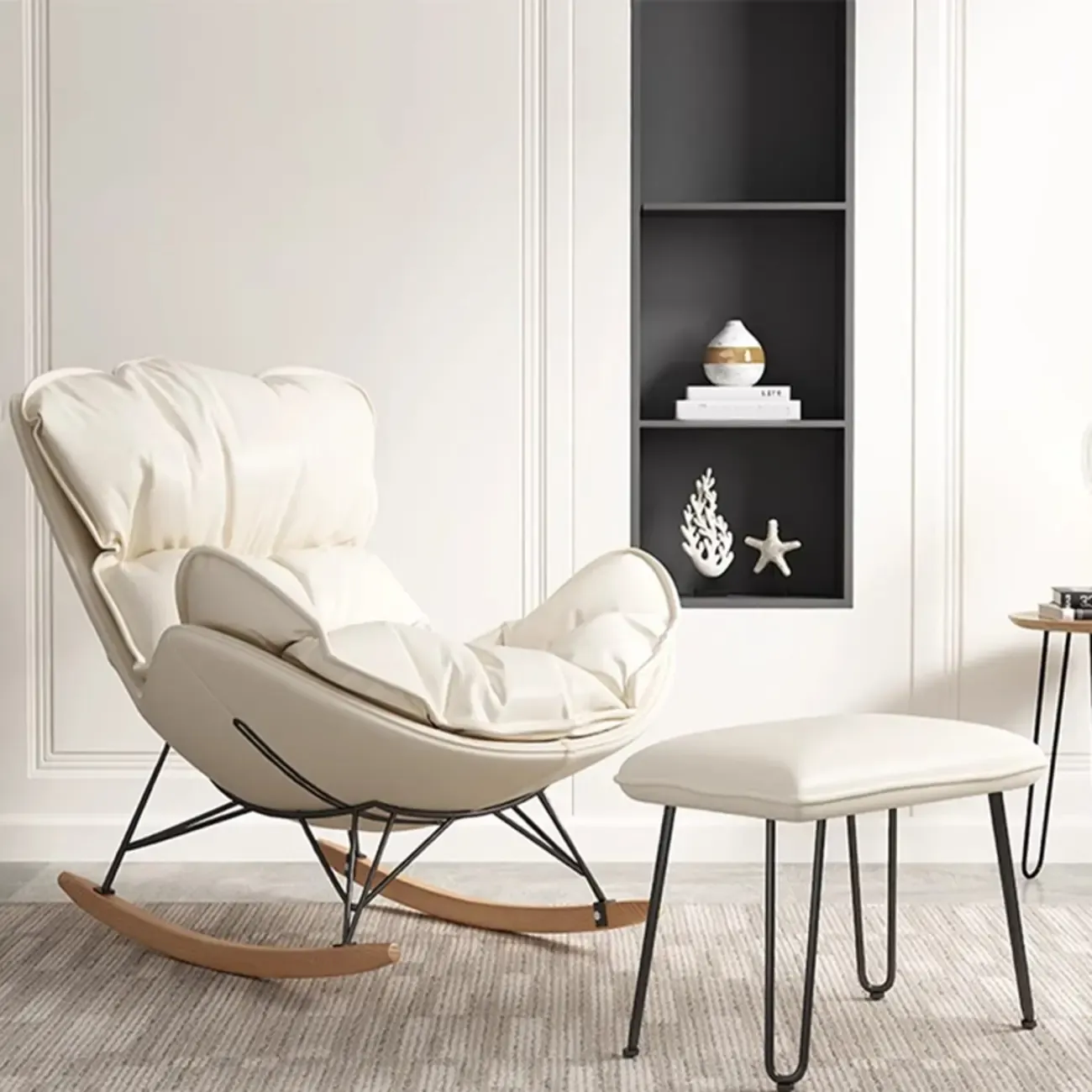 Faux Leather Wingback Rocking Chair with Removable Cushions