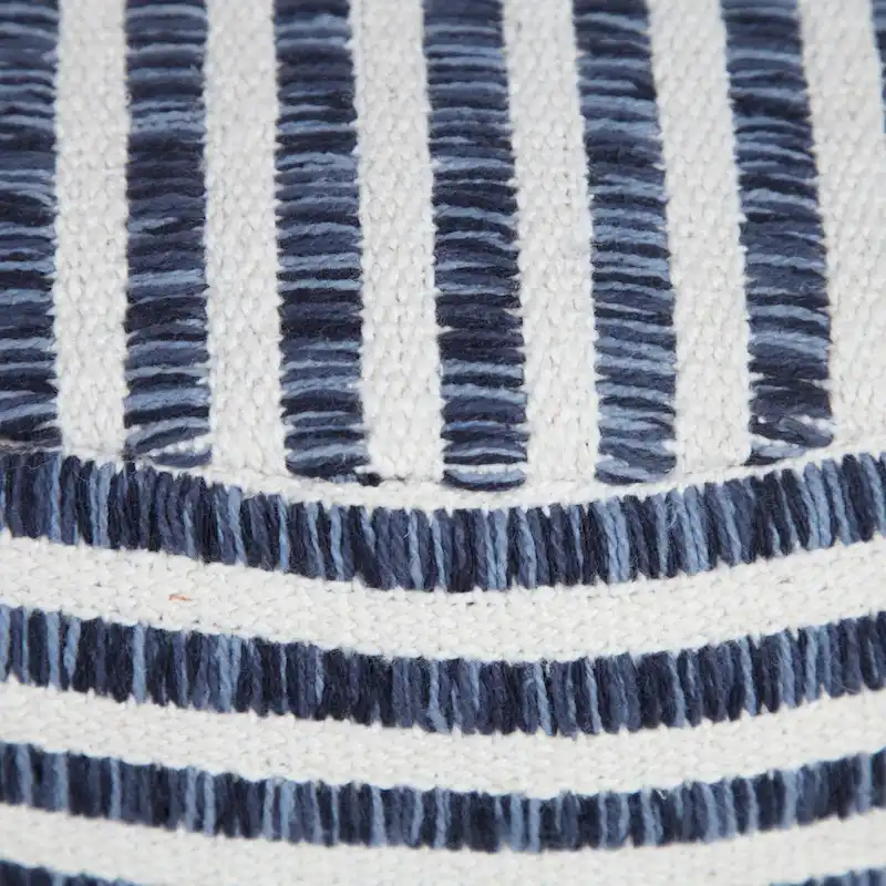 18 Blue and White Striped Round Pouf Ottoman