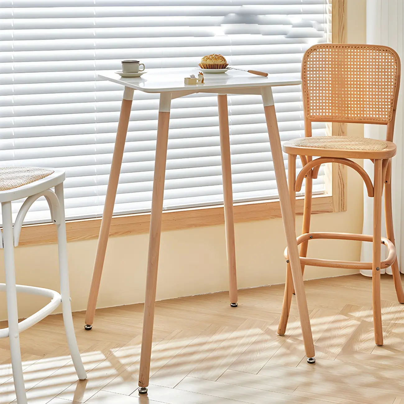 Wooden Natural Finish Square Small Bar Height Table