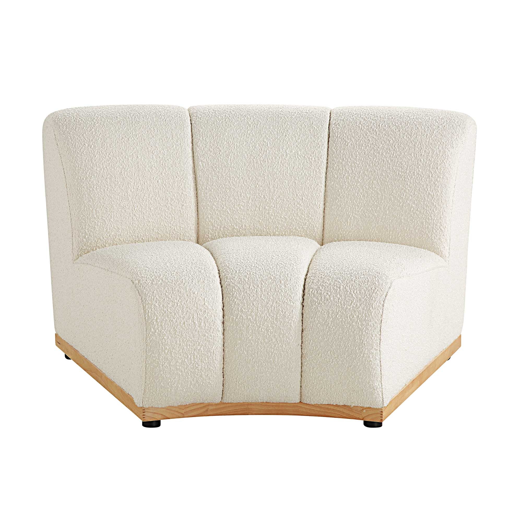 Ecru Boucle Sectional Sofa, 1-Seater Curved Sofa