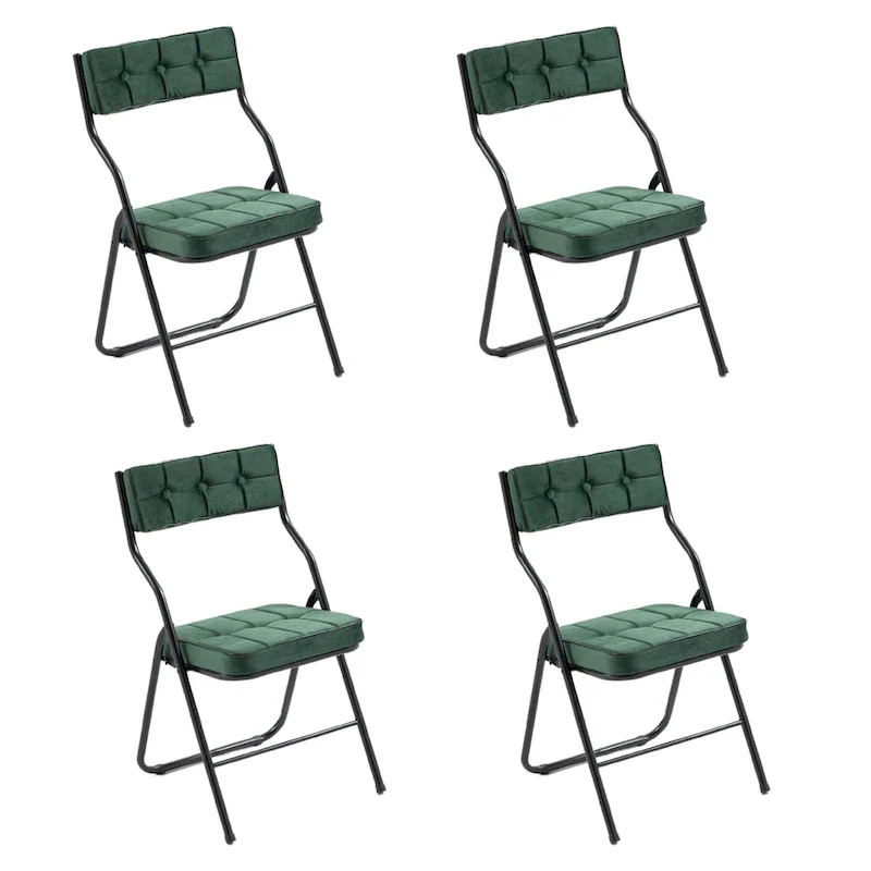 Velvet Upholstered Steel Tufted Folding Dining Chairs(set of 4)