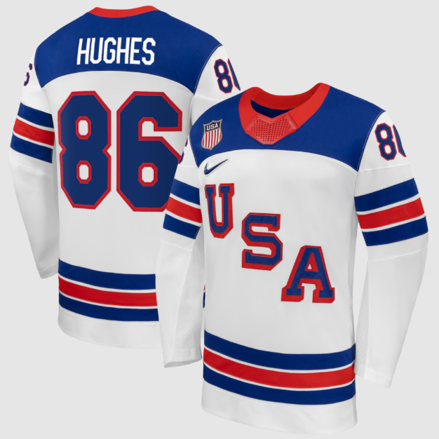 Jack Hughes White US Hockey 2026 Away Jersey
