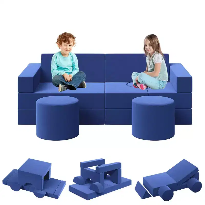 Modular Kids Play Couch, 13Pcs Kids Explorer Couch, Convertible Foam Play Couch for Bedroom and Playroom Furniture, 2 Seat Gray Couch for Kids