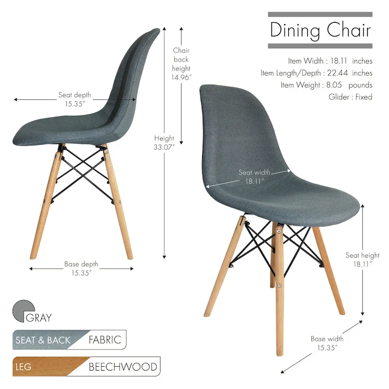 Haig Fabric Dining Chair, Beech Wood Legs, Single Seat