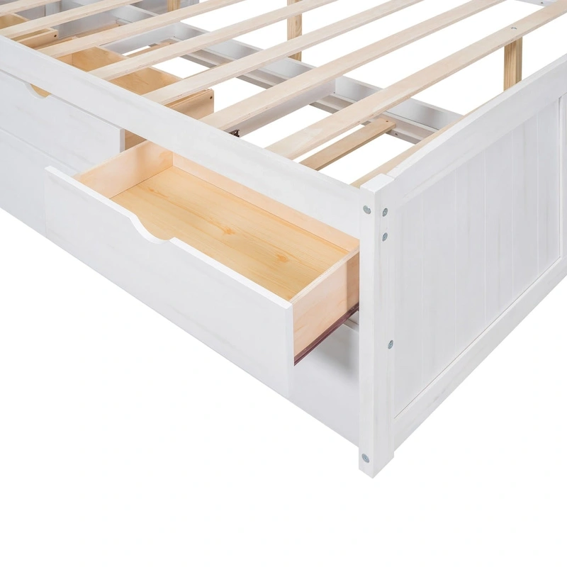 Full Pine Captain Bed with Shelves, Drawers & Trundle