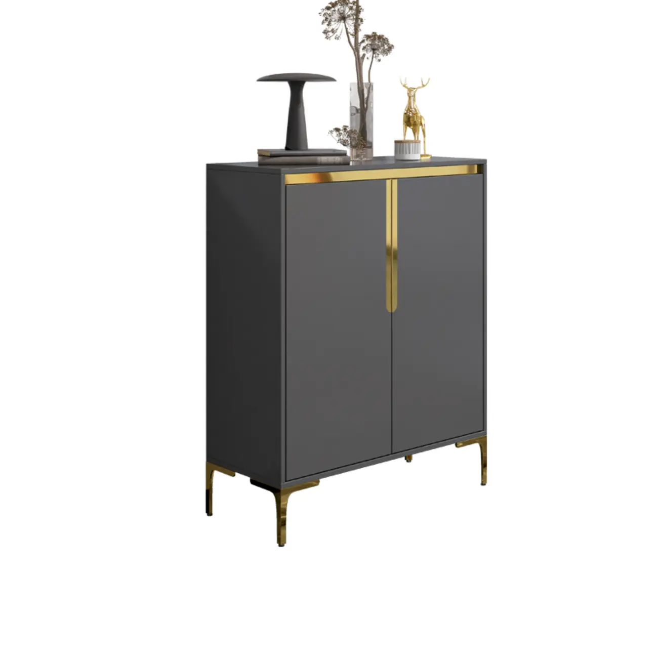 Entryway Wood Large Shoe Cabinet with Gold Accents