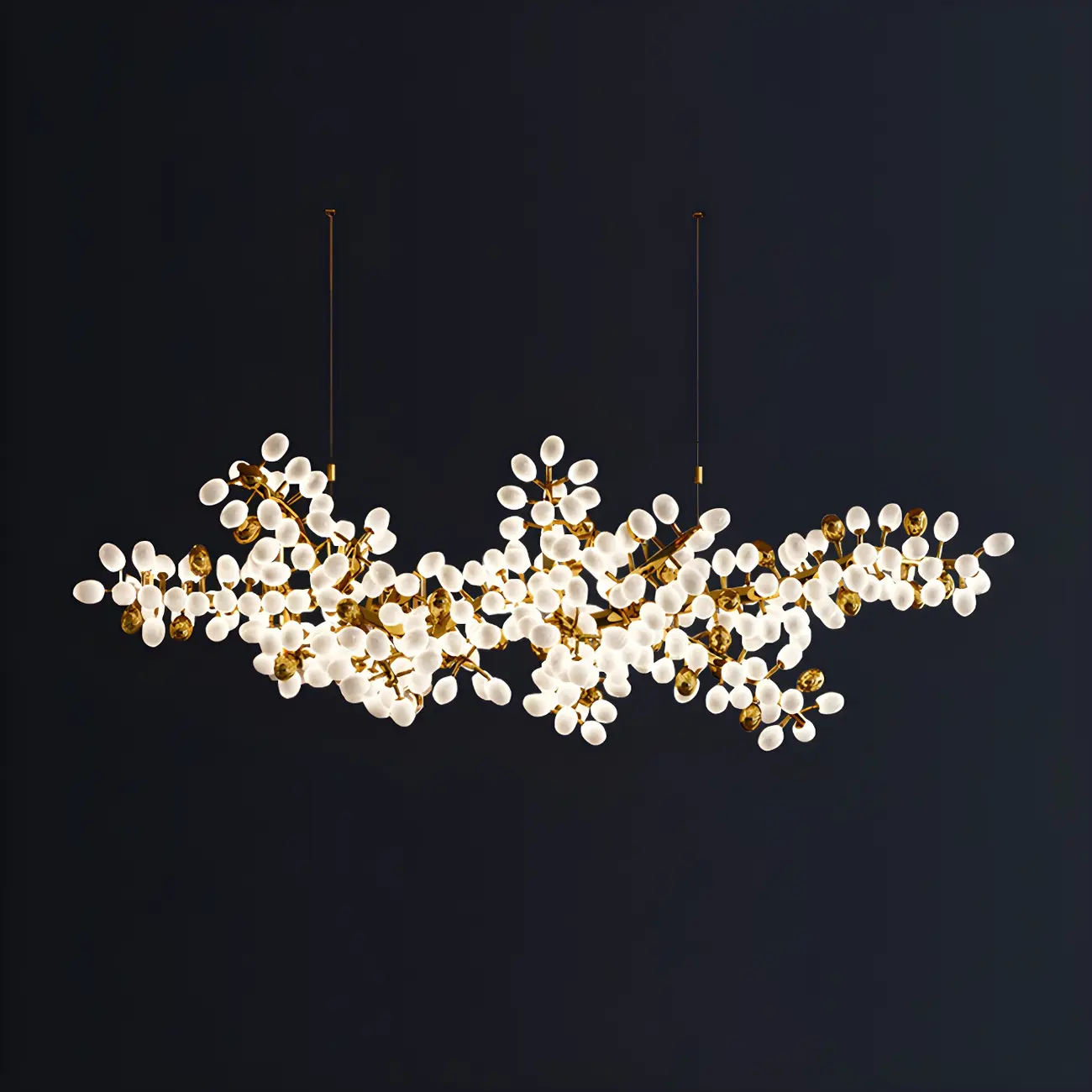1 Tier Gold Branch White Glass Oval Cluster Pendant Light