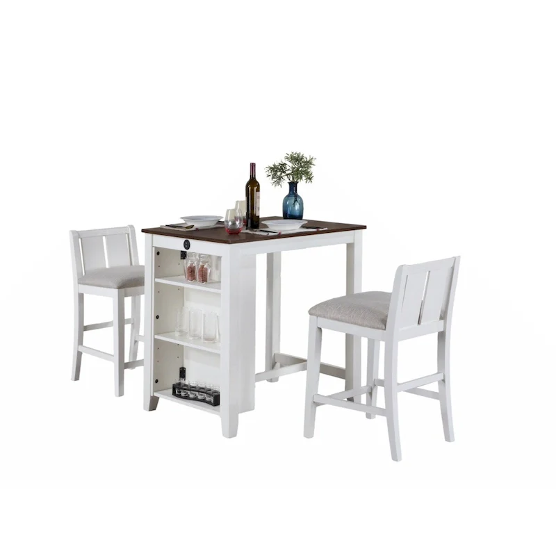 Graham 36  3-Piece Finish Small Space Counter Height Dining Table with Shelves and 2 Chairs