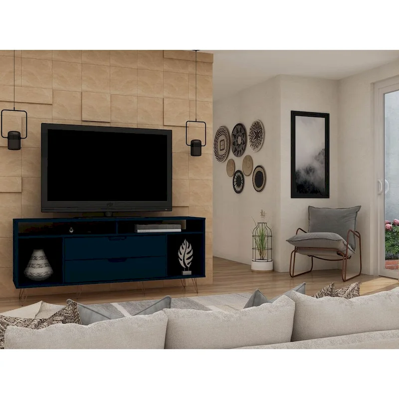 62.99 In. Metal Leg Media Cabinet Console