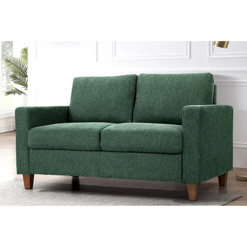 Upholstered Loveseat with Square Arms – Beige / Green / Orange / Grey, Mid-Century Modern, Seats 2