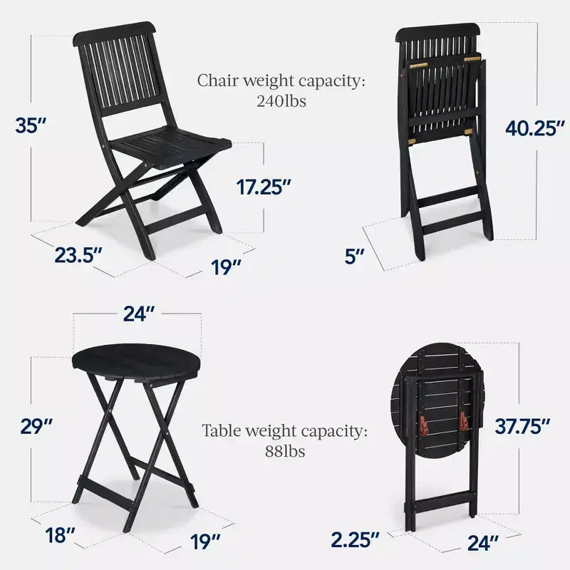 Best Choice Products 3-Piece Acacia Wood Bistro Set, Folding Patio Furniture w/ 2 Chairs, Table