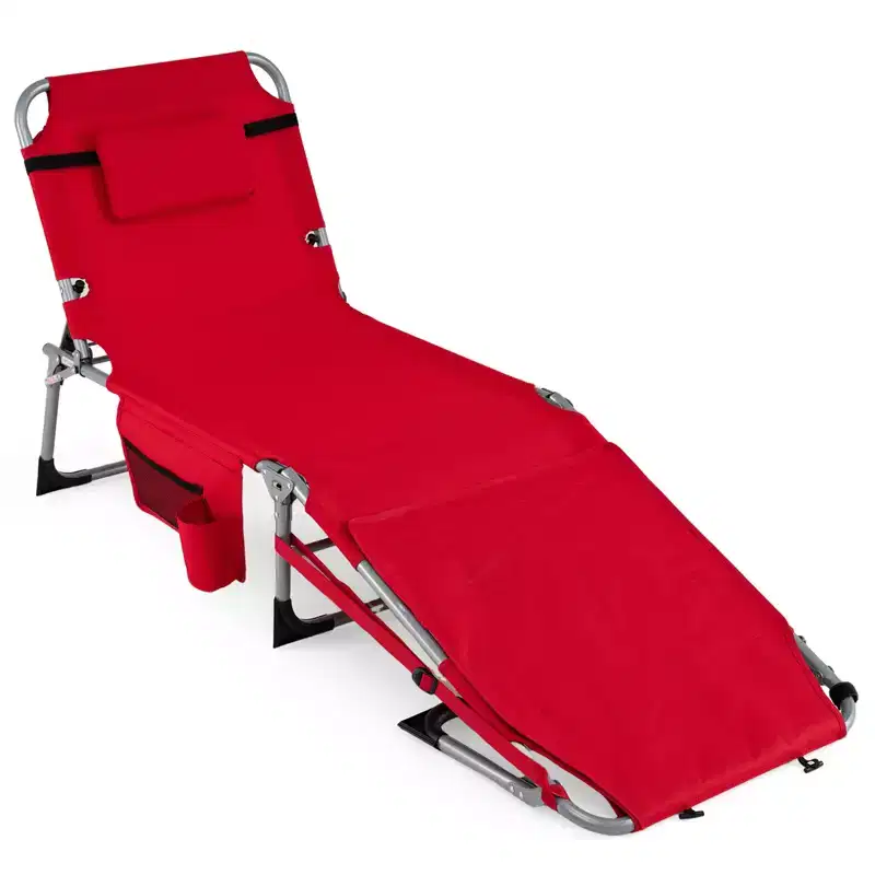 Gymax Tanning Chair w/ Face Arm Holes 4-Level Backrest & Head Pillow Side Pocket