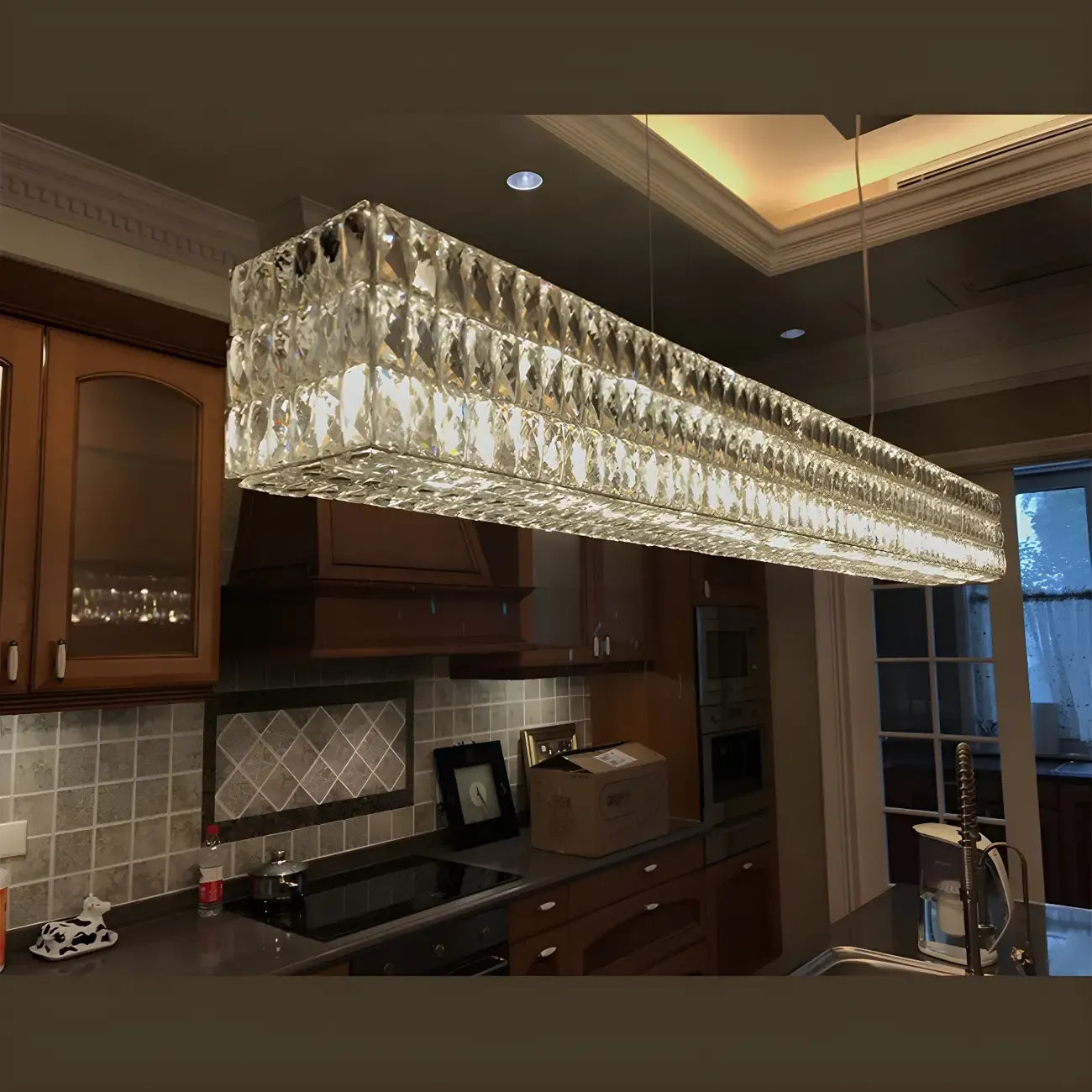 Modern Clear Crystal Rectangular Pendant Light