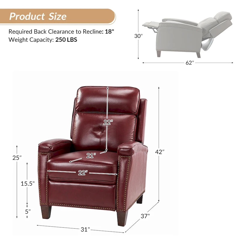 Gaspar Mid-Century Modern Pushback Recliner with Nailhead Trim by HULALA HOME