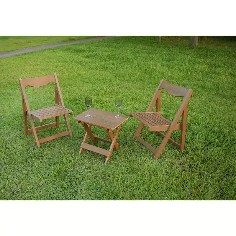 3-Piece Patio Bistro Set With Rectangular Coffee Table, 2 Chairs Outdoor Wood Foldable Small Table And Chair Set For Balcony, Pool Side