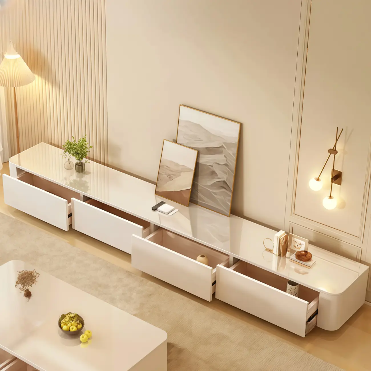 63 Sintered Stone Top Long TV Stand with Cable Management