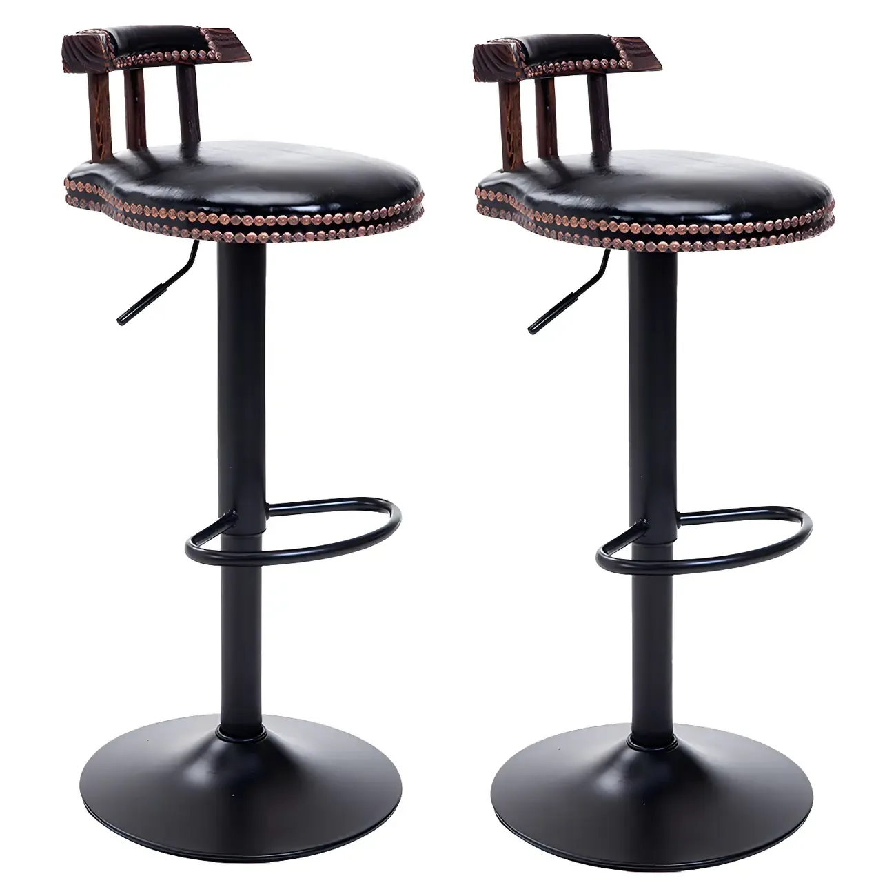 Industrial Round Leather Adjustable Bar Stools