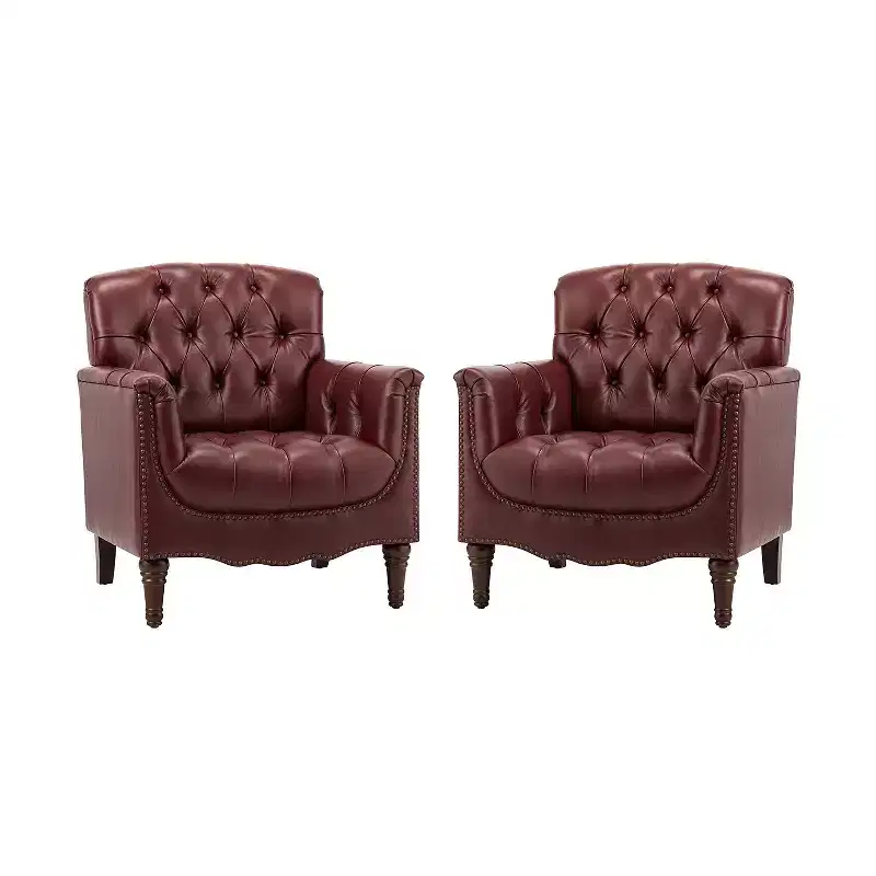 Set of 2 Enrique Genuine Leather Armchair with Tufted Back| ART OF LIVING DESIGNS