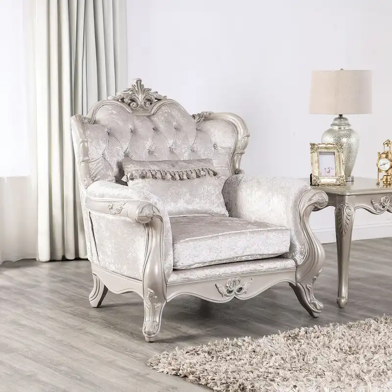 Furniture of America Clarissa Traditional Arm Chair with Button Tufted Back and Accent Pillow