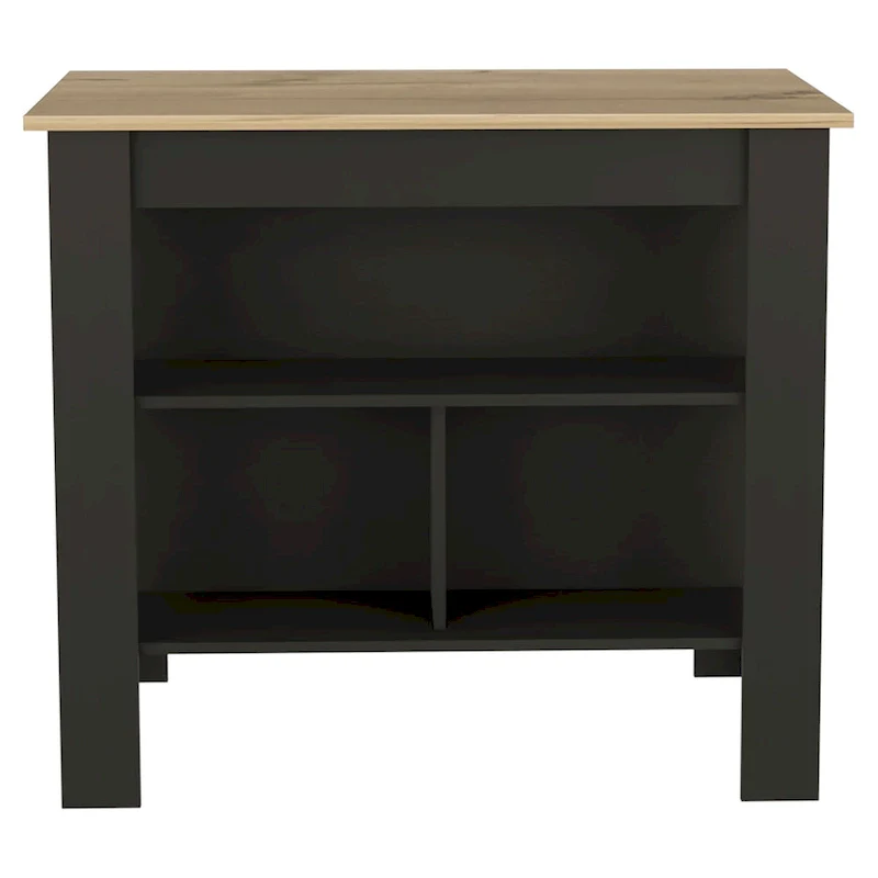 Kitchen Island Dozza, Three Shelves, Black Wengue / Light Oak Finish