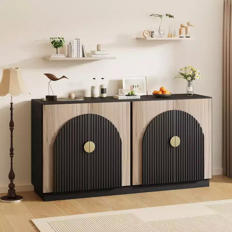 Modern Fluted Sideboard Buffet Cabinet with Arched Doors, Adjustable Shelves, Entryway Accent Storage Cabinet for Dining Room Living Room Hallway