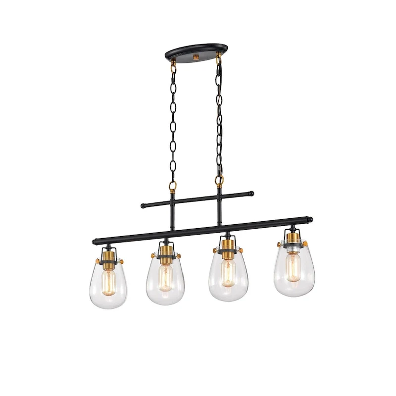 Black and Antique Gold 4- Light Glass Shades Kitchen Island Lighting