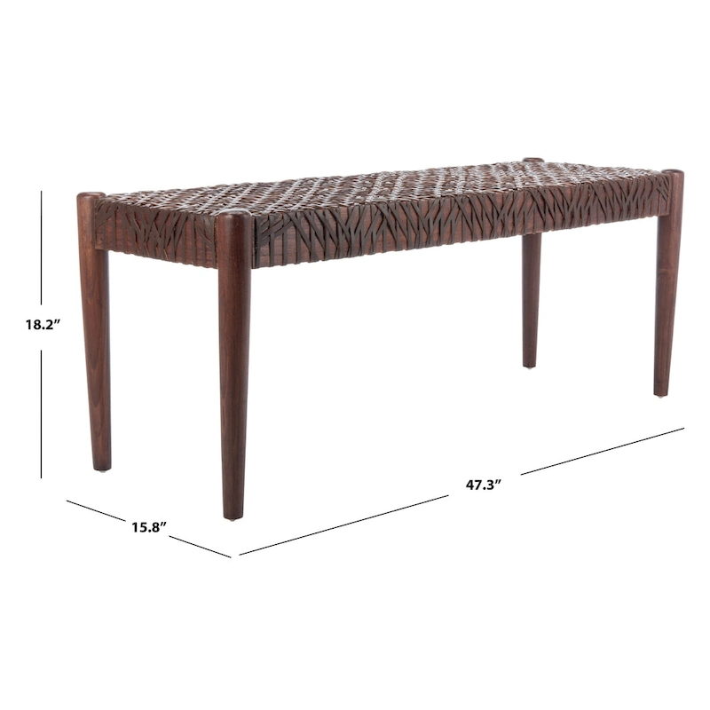 SAFAVIEH Mahalia Bandelier Wood & Leather Bench - 47 W x 16 D x 19 H - 47Wx16Dx19H
