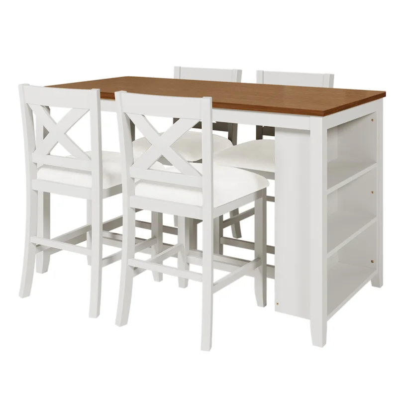 5-Piece Rustic Dining Set with Wooden Bar Table & 4 Chairs