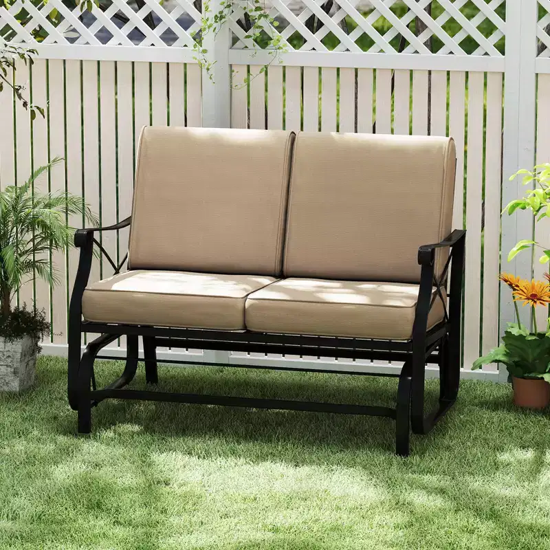 Costway Outdoor 2-Person Glider Rocking Chair Loveseat w/Thick Cushions & Metal Frame