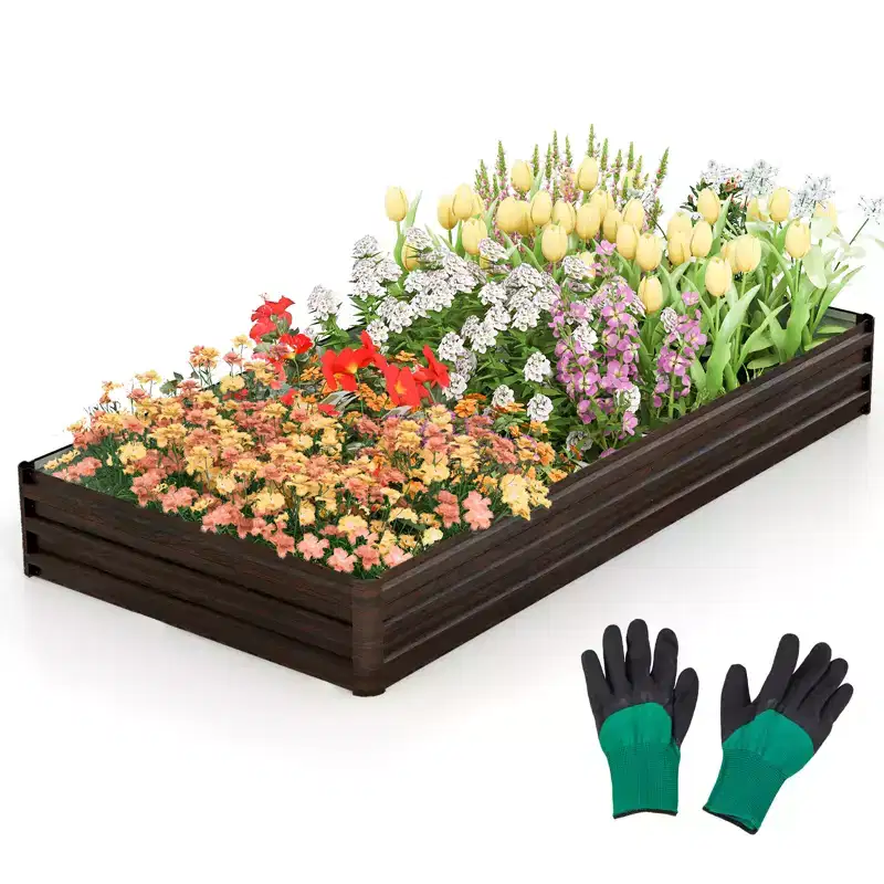 Costway Raised Garden Bed 8 x 4 x 1 ft Metal Planter Box with Middle Reinforced Bracket Rectangular Raised Garden Box