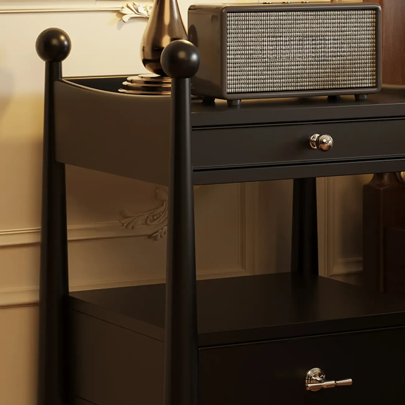 Mid-Century Modern Narrow Wood Nightstand with 2-Drawer