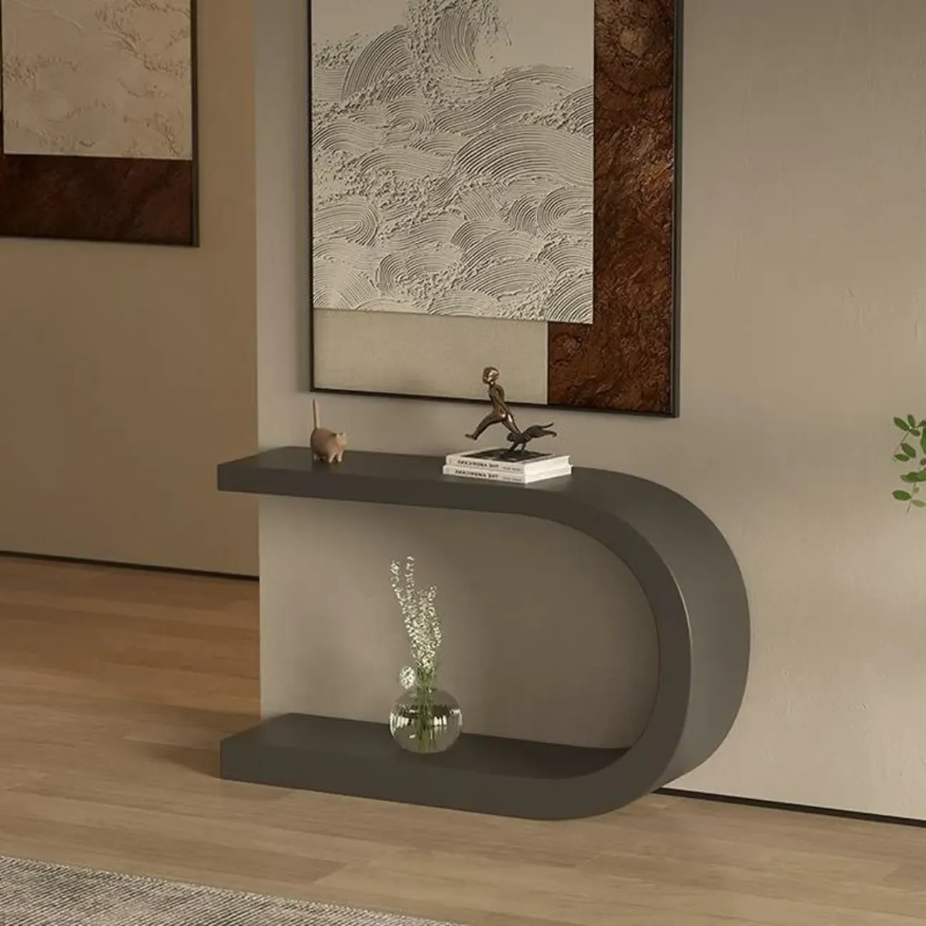 U-Shaped Metal White Narrow Console Table